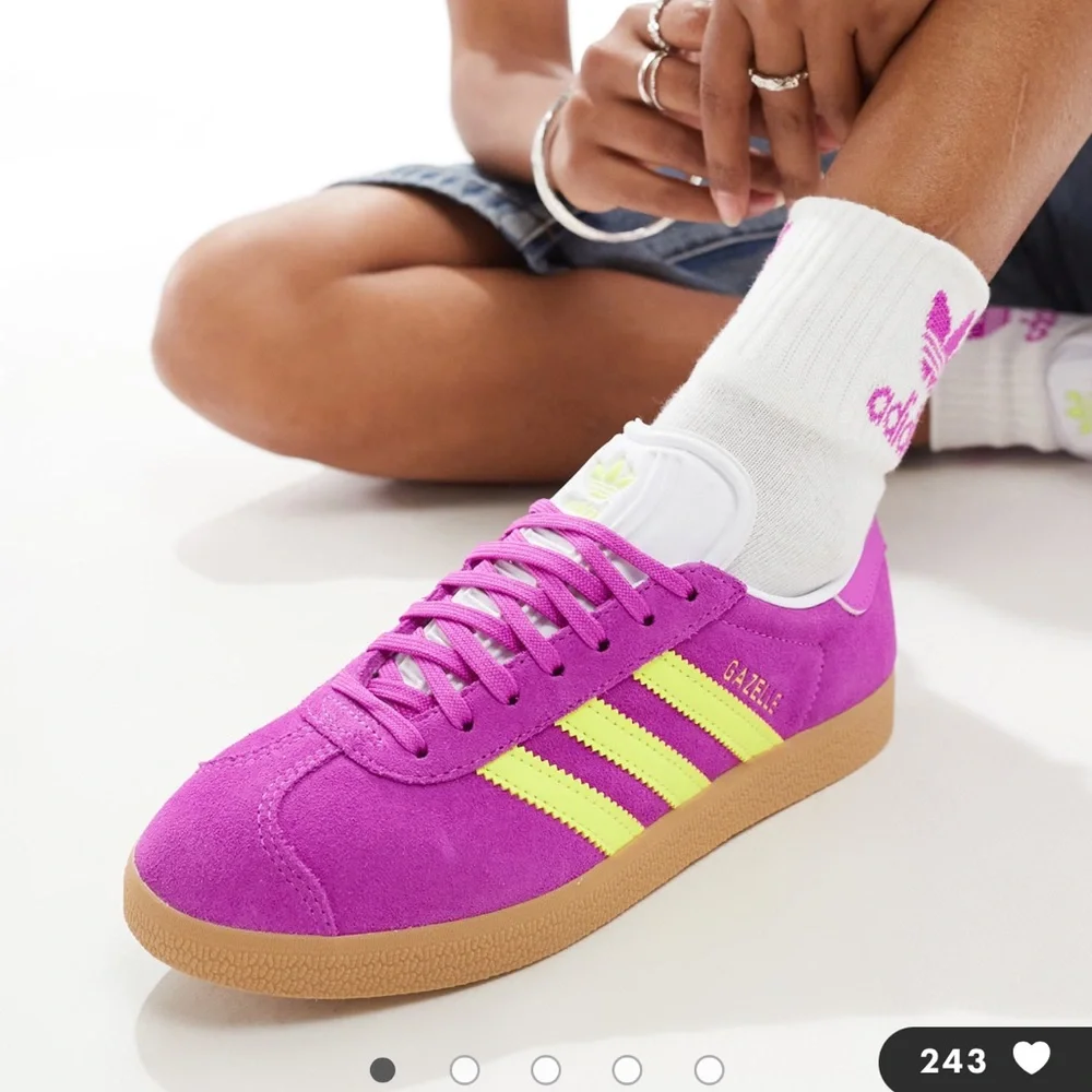NWT adidas Originals Gazelle sneakers in pink and yellow with gum sole Women’s